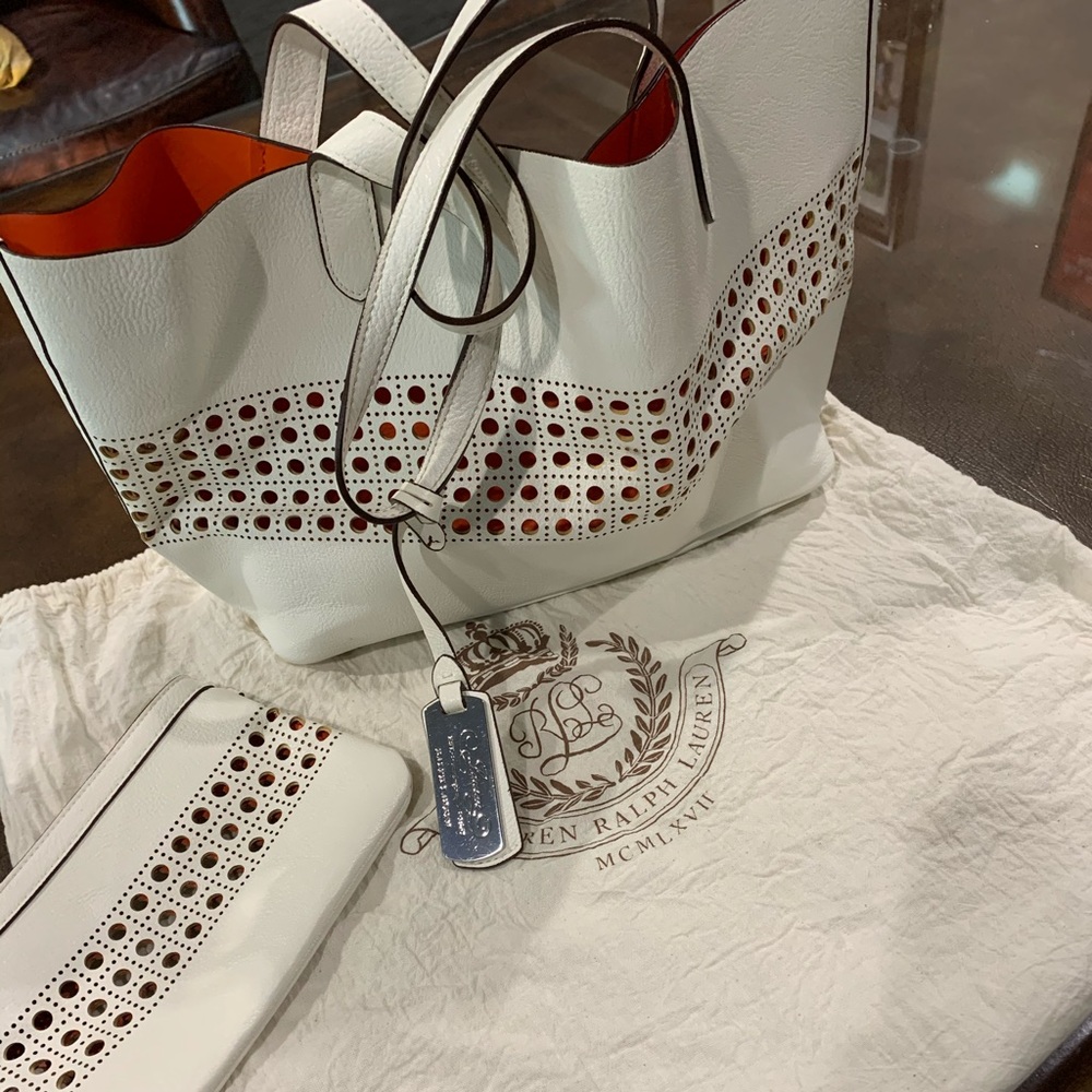 Ralph Lauren Leighton Optic White & Orange Bag.